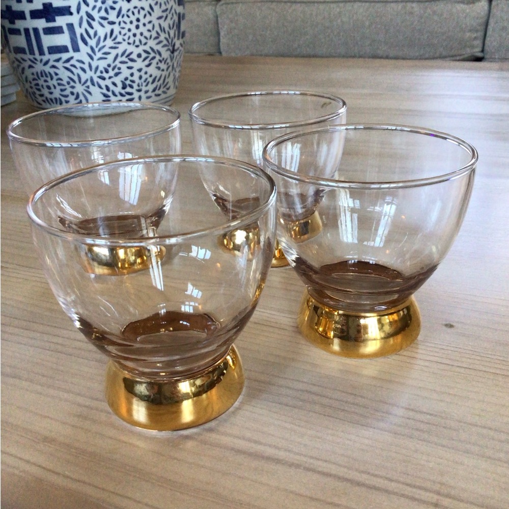 Vintage 4 Gold Bottom Base Cocktail Glasses Drinking 1970’s